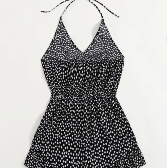NEW Black and White Floral Halter Romper - Picture 2 of 4